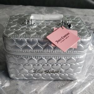 Juicy Couture Silver Heart Quilted Cosmetic Case